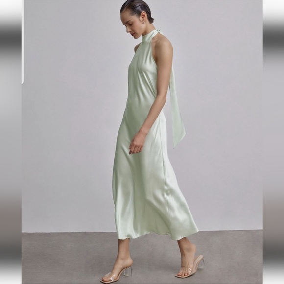 SOLD NWT Silk Maison French Bow Halterneck Silk Maxi Dress - Picture 5 of 9